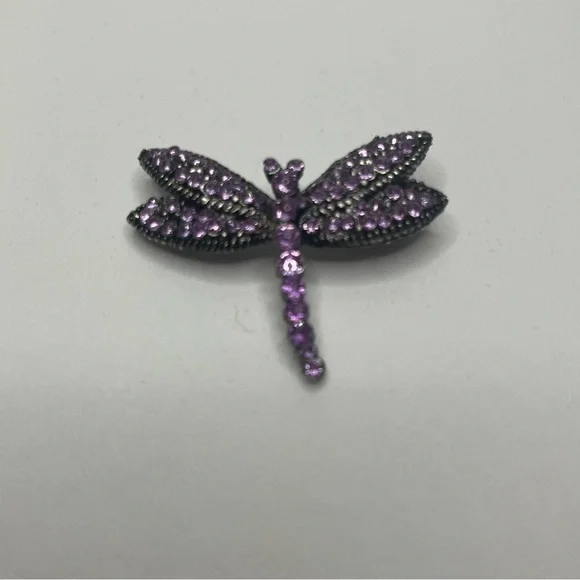 rhinestone dragonfly brooch, with pink and purple rhinestones. - Picture 4 of 5